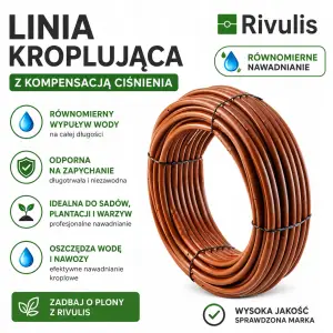 LINIA KROPLUJĄCA 16mm/100m Z KOMPENSACJĄ CIŚNIENIA 2,2 l/h RIVULIS BRĄZOWA