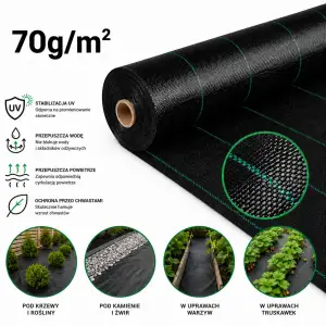 AGROTKANINA 1,6x100m 70 g NA CHWASTY MATA ANTYCHWASTOWA POD KORĘ KAMIEŃ UV